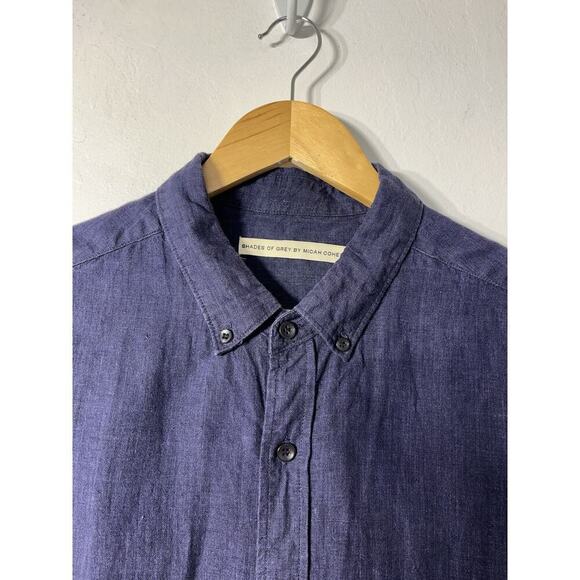 Shades Of Grey 100% Linen Short Sleeve Button Up Shirt Size L Navy Coastal Vacay - Picture 4 of 7